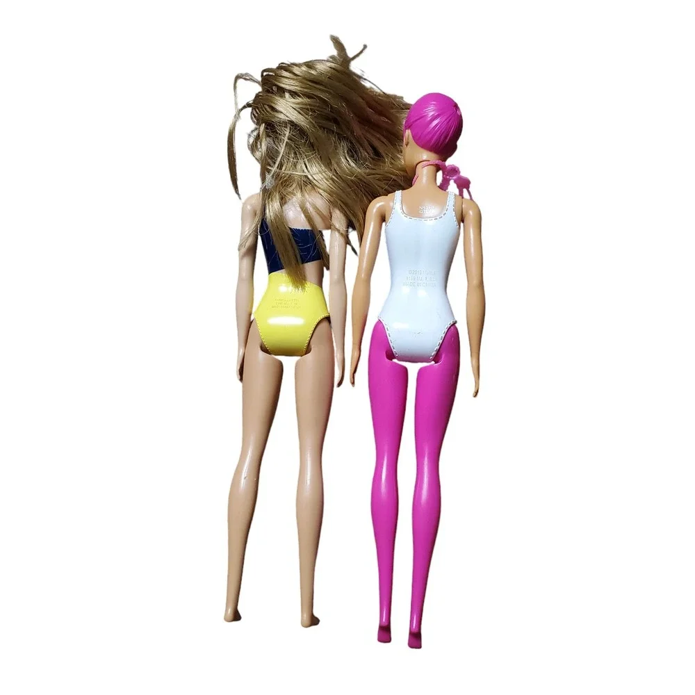 Lot of 2 Barbie Doll Water Play‎ Swim Suit & Color Reveal Hot Pink Hair